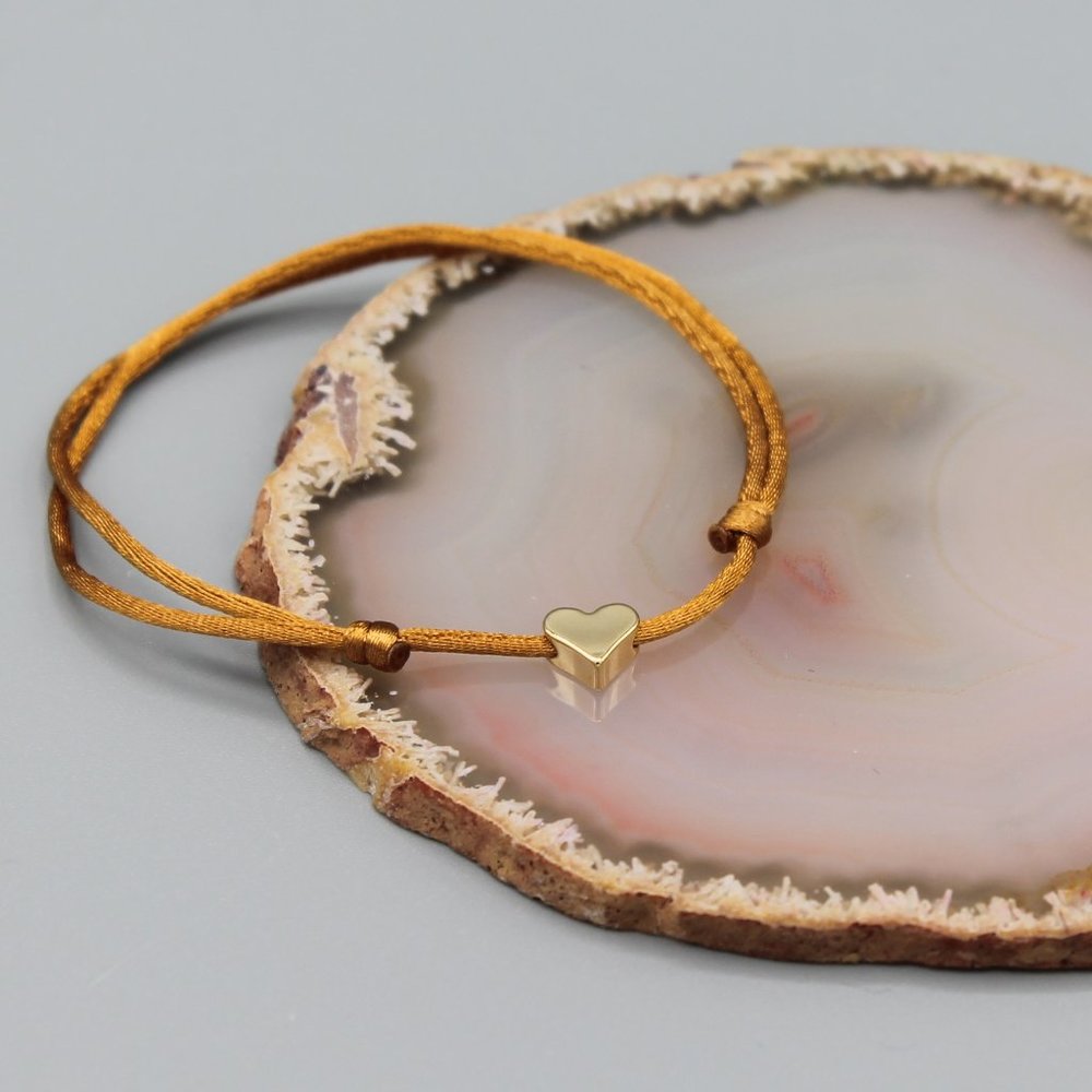 Jewelry heart brown gold string bracelet adjustable fashion delicate brand new - Picture 2 of 7